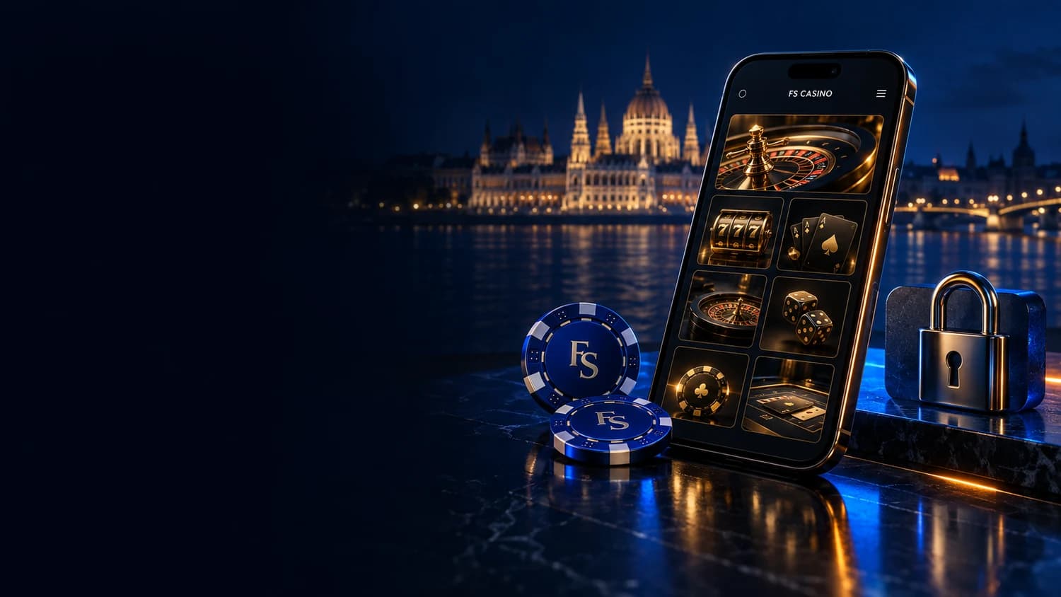 Telefon és kék FS Casino zsetonok – a mobilos használat illusztrációja
